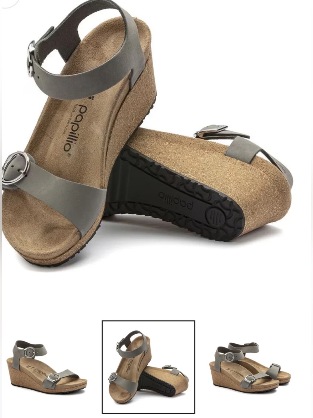 Birkenstock/Papillio Women’s Dove Grey Cork Wedge Sandals with Buckle Straps
